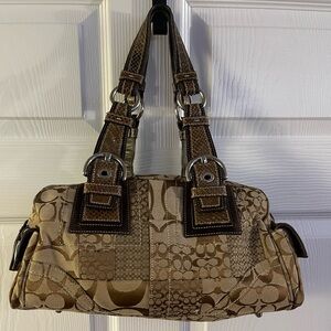 Coach Brown Tan Shoulder Bag with Signature Monogram
